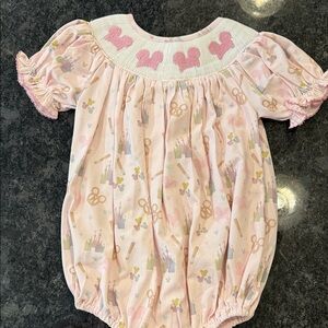 Pink Baby Romper with Heart and Castle Pattern